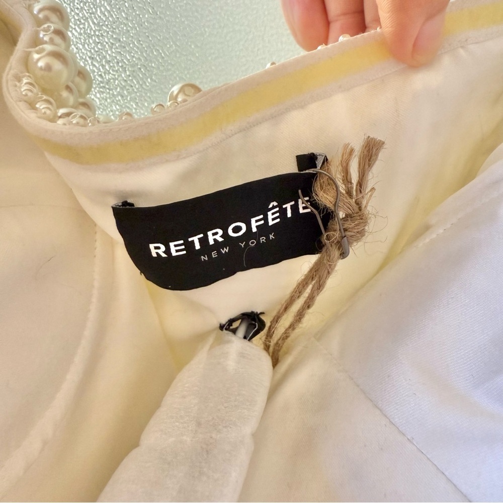 🆕 RETROFETE Deema Pearl Embellished Strapless Crepe Mini Dress Ivory Sz S - Picture 8 of 12